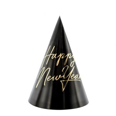 Chapeau Pointu Noir Happy New Year - Lot de 6 Chapeau Pointu Noir Happy New Year - Lot de 6