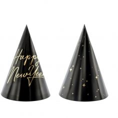 Chapeau Pointu Noir Happy New Year - Lot de 6
