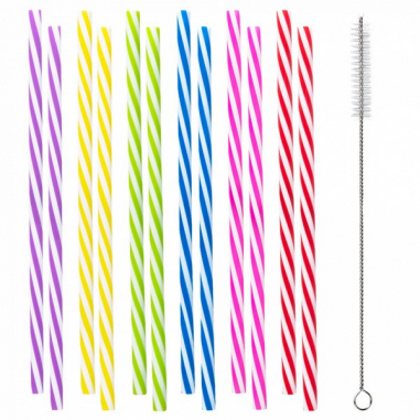Pailles en Plastique Réutilisables - Lot de 12 Pailles en Plastique Réutilisables - Lot de 12