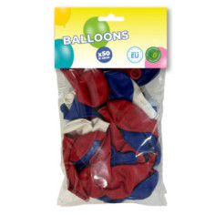 50 ballons de baudruche bleu blanc rouge, TOP PRIX - 23 cm - 100% éco responsable