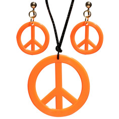 Collier & Boucles d'Oreilles Fluo Hippie orange