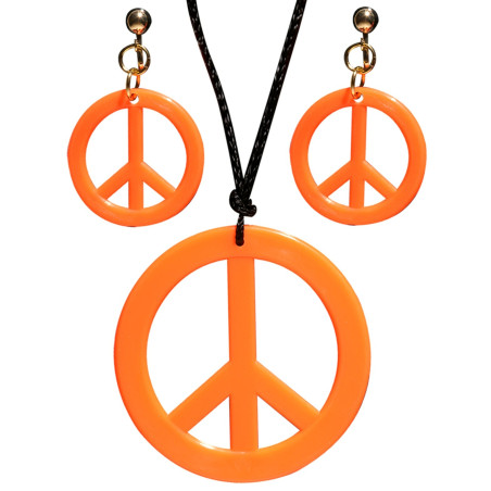 Collier & Boucles d'Oreilles orange Fluo Hippie