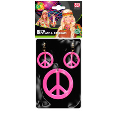 Collier & Boucles d'Oreilles rose Fluo Hippie 2