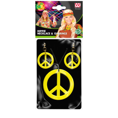 Collier & Boucles d'Oreilles jaune Fluo Hippie
