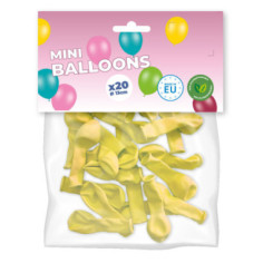 20 Mini-ballons Jaune 13 cm