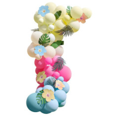 Arche de ballons Tiki hawaïen pastel avec fleurs