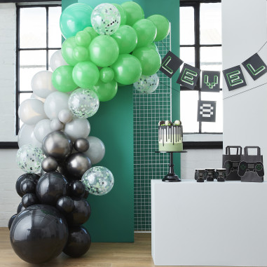 Arche de ballons noire, verte et grise