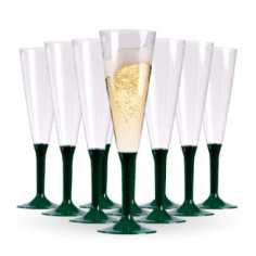 10 flûtes à champagne pied vert sapin, réutilisable - 15 cl