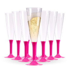 10 flûtes à champagne pied Rose, réutilisable - 15 CL