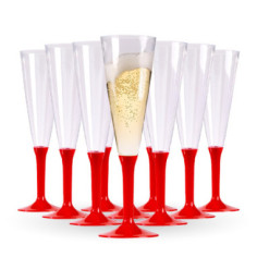 10 flûtes à champagne pied Rouge, réutilisable - 15 cl