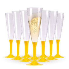 10 flûtes à champagne pied jaune, réutilisable - 15 CL