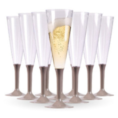 10 flûtes à champagne pied gris / Argenté, réutilisable - 15 cl