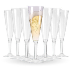 10 flûtes à champagne pied cristal (transparent), réutilisable - 15 CL
