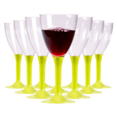 10 Verres à vin réutilisable - Pied Vert clair - 16 cl