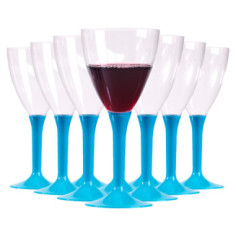 10 Verres à vin réutilisable - Pied Bleu clair - 16 cl