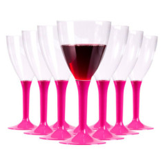 10 Verres à vin réutilisable - Pied Fuchsia - 16 cl