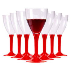10 Verres à vin réutilisable - Pied Rouge - 16 cl