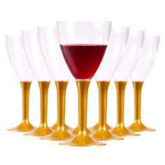 10 Verres à vin réutilisable - Pied Doré - 16 cl