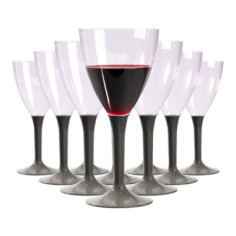 10 Verres à vin réutilisable - Pied Gris Argent - 16 cl