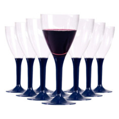 10 Verres à vin réutilisable - Pied Bleu Marine - 16 cl
