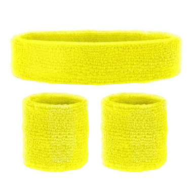 Set bandeau & poignets jaune fluo