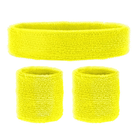 Set bandeau & poignets jaune fluo