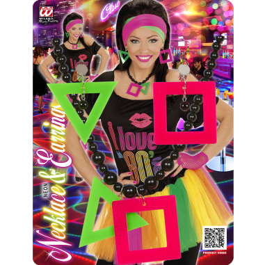 Set collier et boucles d'oreilles fluo rose et vert