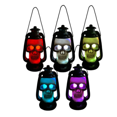 Lanterne LED tête de mort résine avec accroche halloween