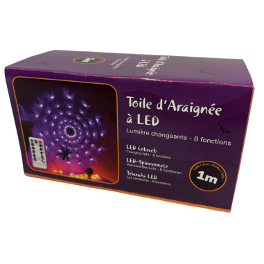 Toile LED 1m avec 1 araignée 34 cm halloween