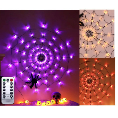 Toile LED 1m avec 1 araignée 34 cm