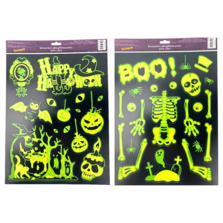 Vitrophanie phospho glow 42 x 30 cm 4 assortis halloween